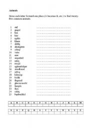 English Worksheet: animals code