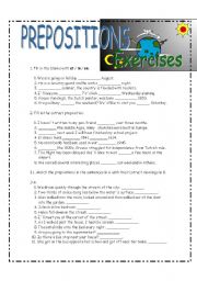 English Worksheet: Exercises on prepositions- 9 PAGES-