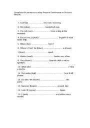 English worksheet: Present Continuous or Present Simple. 