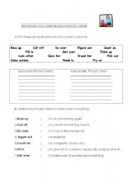 English worksheet: Separable and Inseparable phrasal verbs