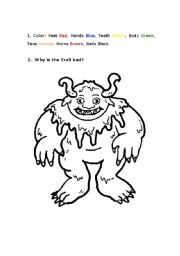 English Worksheet: Troll Coloring Page