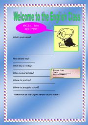 English worksheet: Welcome to the English Class