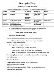 English Worksheet: Descriptive essay information