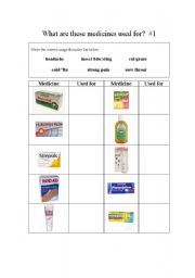English worksheet: What are these medicines used for #1