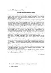 English Worksheet: Poverty is first among crimes
