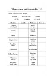 English Worksheet: What are these medicines used for #3
