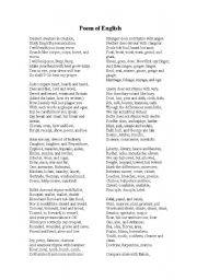 English Worksheet: Poem of English 