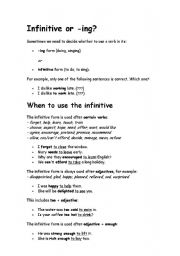 English worksheet: Infinitive or -ing?