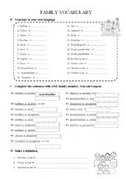 English Worksheet: Family Vocabulary