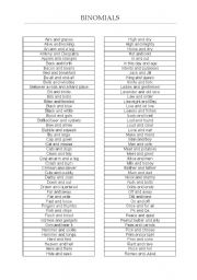 English Worksheet: Binomials list