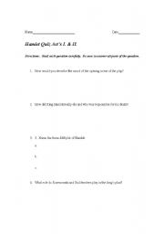 English Worksheet: Romeo and Juliet Act 1 & 2 Quiz