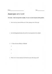 English Worksheet: Romeo and Juliet Act 1 & 2 Quiz