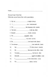 English Worksheet: Simple Present Tense Verb Quiz or Worksheet