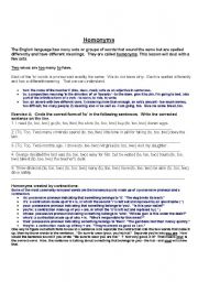 English Worksheet: Homophones