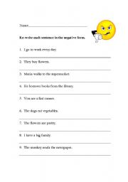 English Worksheet: Present Tense Negative