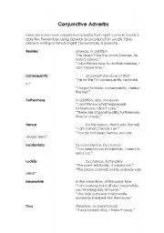 English worksheet: More Conjunctive Adverbs