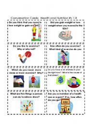 English Worksheet: Conversation Cards:  Health and Nutrition #s 1-8