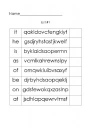 English worksheet: Identifying high frequency words