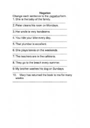 English worksheet: Negations