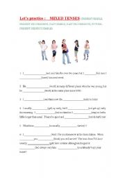 English Worksheet: Mixed tenses - practice worksheet (2 pages)