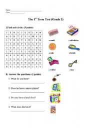 English worksheet: the first term test-grade 2