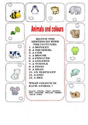 English Worksheet: animals and colours