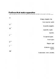 English Worksheet: prefixes that make opposites