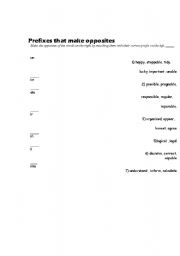 English worksheet: prefixes that make opposites