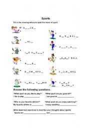 English worksheet: different sports