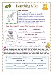 English Worksheet: Describing A Pet