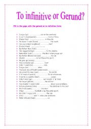 English Worksheet: Gerunds /  To Infinitives