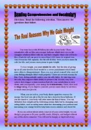 English Worksheet: Reading comprehension- The real reasons why we gain weight