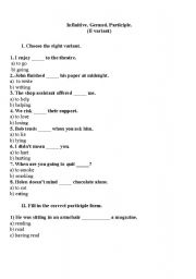 English worksheet: Infinitive, Gerund, Participle(II).