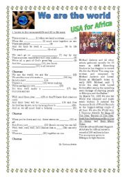 English Worksheet: We are the world lyrics - Song to use in the topic of Volunteering (with KEY)