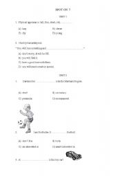 English worksheet: tests for 7th grade 1