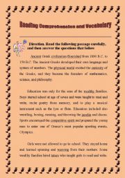 English Worksheet: Reading comprehension-Ancient Greek civilization