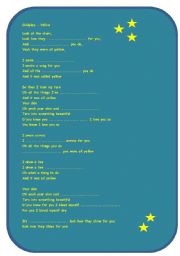 English worksheet: Listening Activity Song Coldplay Yellow