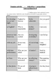 English Worksheet: Domino activity (No. 5) - adjective + preposition