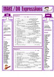 English Worksheet: MAKE and  DO  EXPRESSIONS
