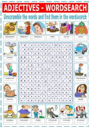 English Worksheet: ADJECTIVES-WORDSEARCH