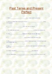 English worksheet: Past Tense and Present Perfect