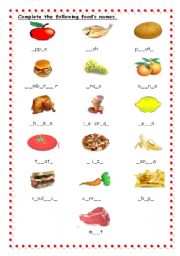 English Worksheet: food spelling