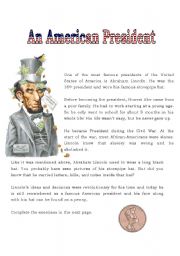 English Worksheet: Reading: An American President