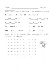 English worksheet: complete the numbers