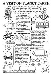 English Worksheet: A visit on Planet Earth (transports)