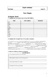 English Worksheet: Past Simple : regular / irregular verbs