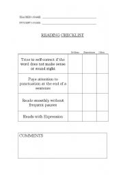 English worksheet: Reading Checklist
