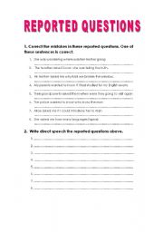 English worksheet: Reported question