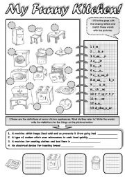 English Worksheet: MY FUNNY KITCHEN! - vocabulary spelling and writing practice.
