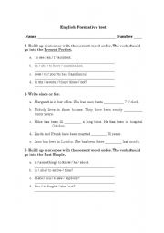 English worksheet: Formative test on Past Simple and Present Perfect